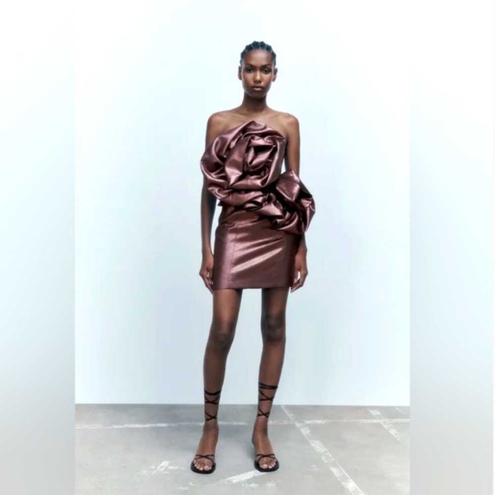 Zara Metallic Volumous Flower Mini Dress